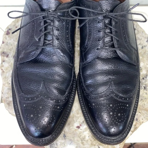 Vintage Allen Edmonds 10 D MacNeil Black Pebble Grain Brogue Wingtip Oxford Shoe
